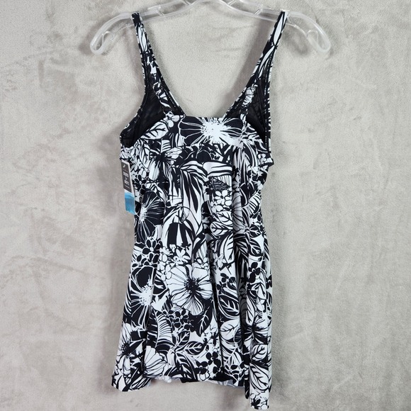 Swim Solutions Womens 10 Black Floral Flyaway Swimdress Tummy Control Resortwear - Picture 2 of 6